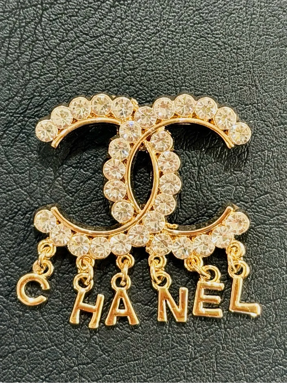Gold Crystal Double Letter Statement Dangle Brooch Pin | Rhinestone Fashion